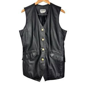 Vintage Bagatelle Black 100% Cow Leather Vest Gold Hardware Grunge Indie Sleeze